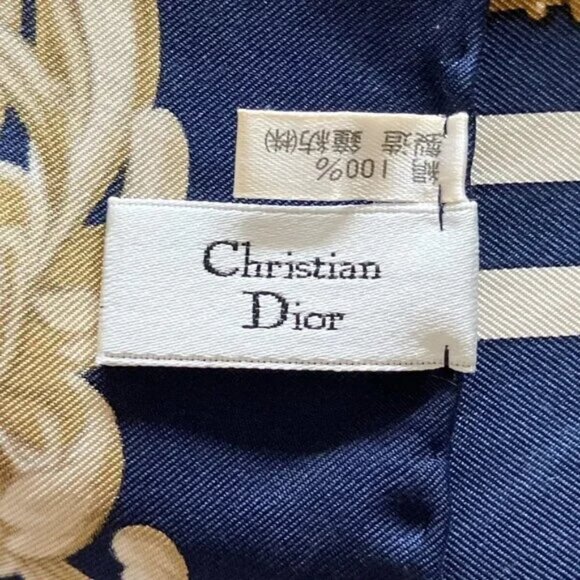 100% Authentic DIOR/ChristianDior Dark Navy Brown Multi Scarf 119-12224 - Picture 4 of 6